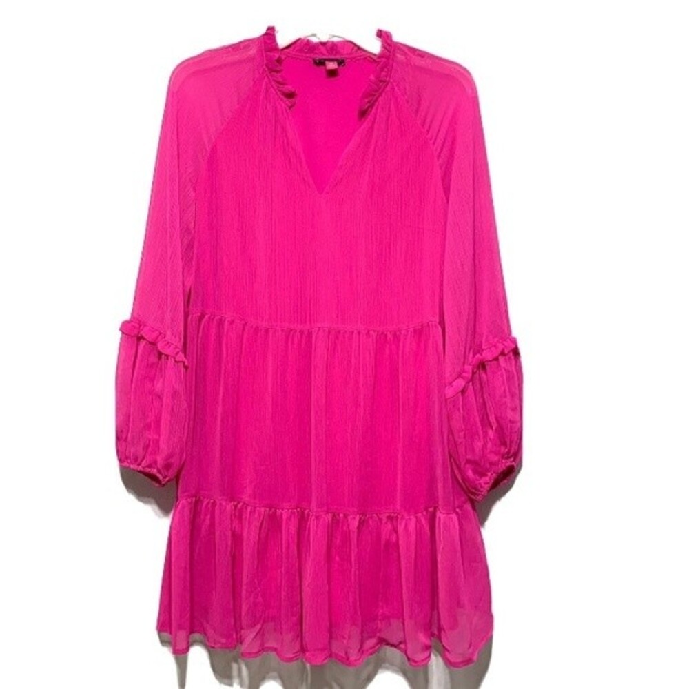 Vince Camuto Tiered Dress Size Extra Small, XS Hot Pink Long Sleeve Barbiecore